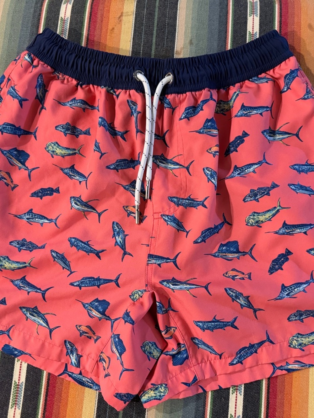 Fieldstone Lined Coral Fish Print Swim Trunks